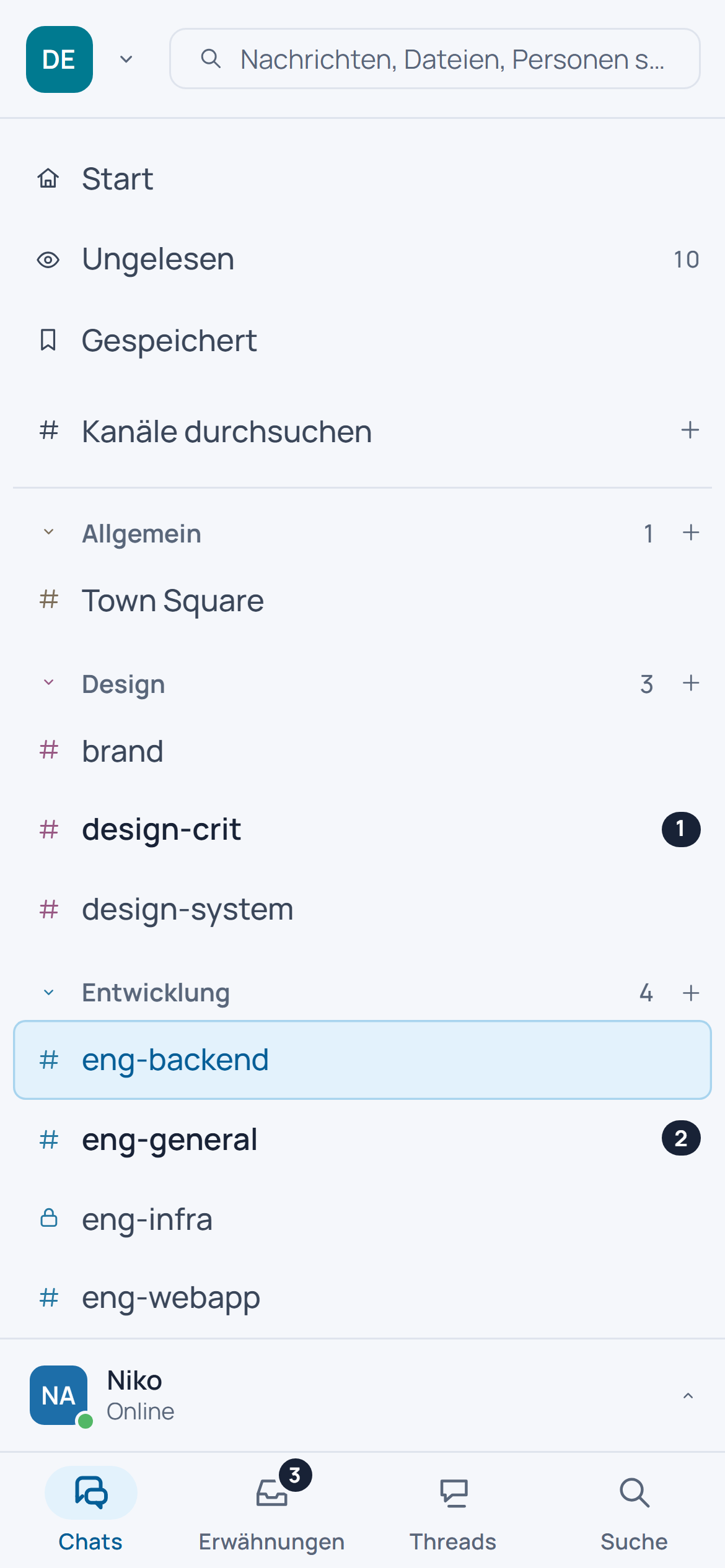 EU Chat auf dem Handy: die Liste der Kanäle.